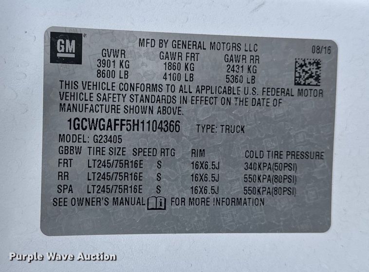 image for item EA2130 2017 Chevrolet Express 2500 van