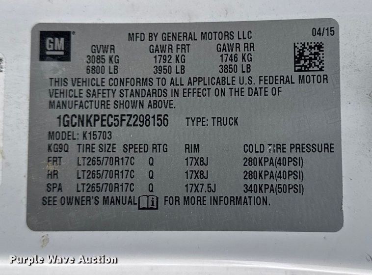 image for item EA2132 2015 Chevrolet Silverado 1500 pickup truck