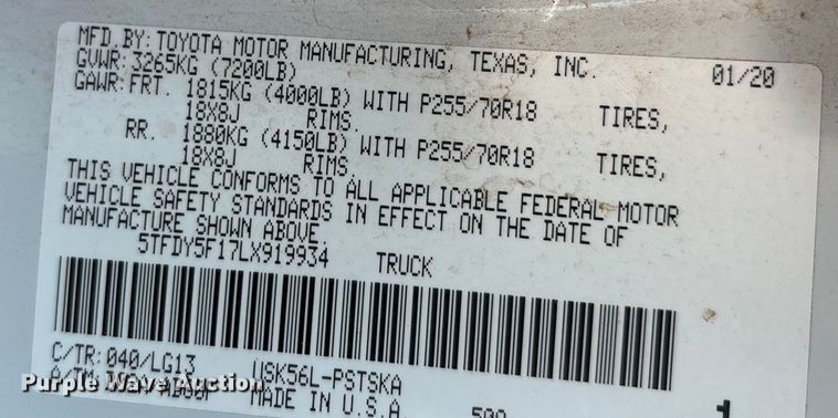 image for item EA7817 2020 Toyota Tundra CrewMax pickup truck