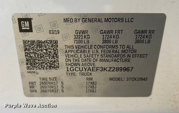 image for item EA7820 2019 Chevrolet Silverado 1500 Crew Cab pickup truck