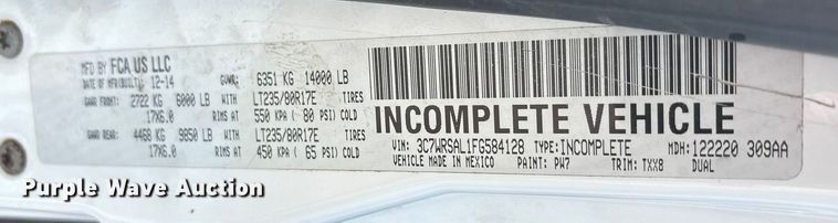 image for item EA7858 2015 RAM 3500 utility bed pickup truck