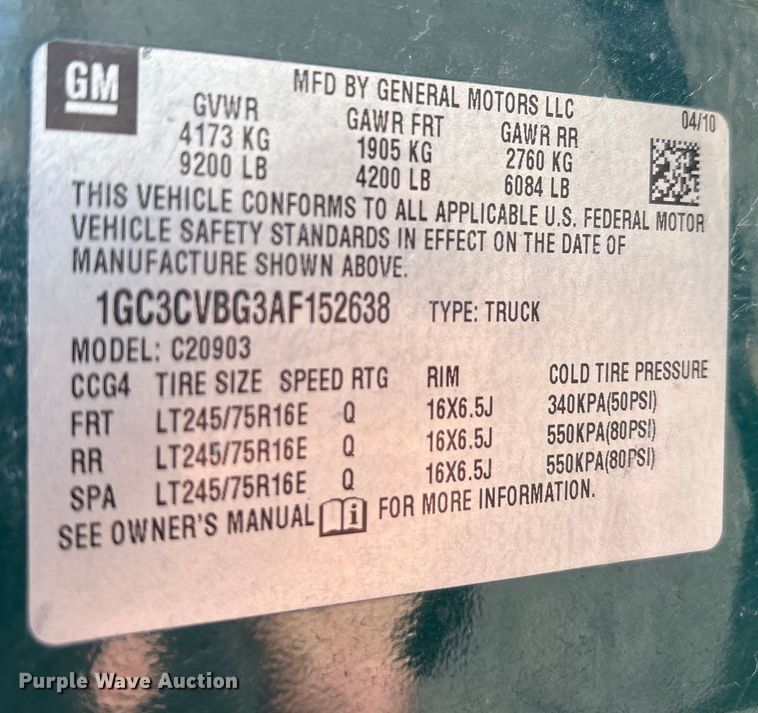 image for item EA7871 2010 Chevrolet Silverado 2500HD pickup truck