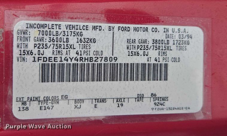 image for item EB1197 1994 Ford Starcraft E150 van