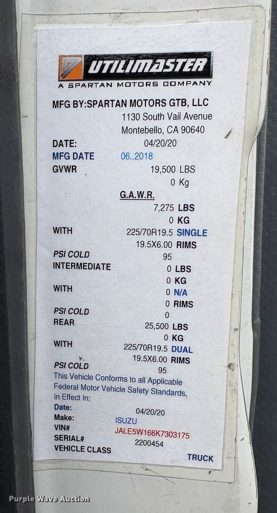 image for item EC8144 2019 Isuzu NRR box truck