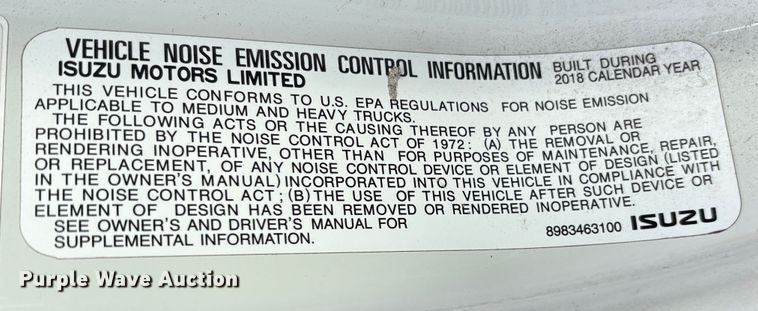 image for item EC8144 2019 Isuzu NRR box truck