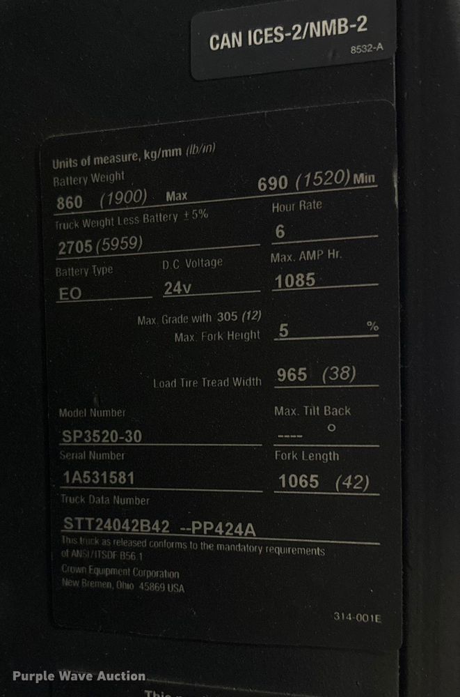 image for item EC8145 2018 Crown SP3520-30 order picker