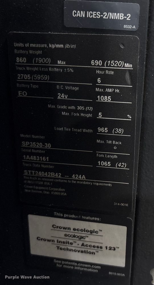 image for item EC8147 2017 Crown SP3500-30 order picker