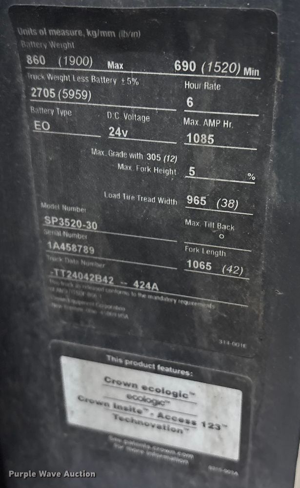 image for item EC8148 2015 Crown SP3520-30 order picker