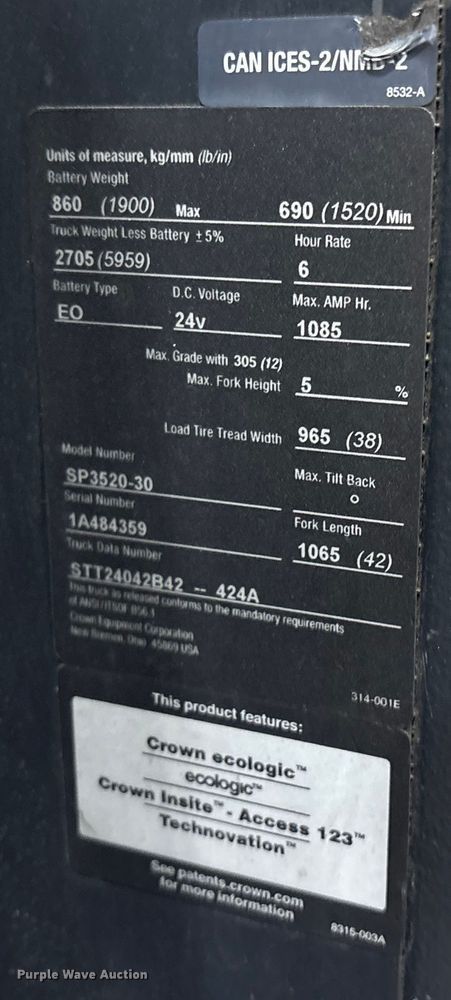 image for item EC8149 2017 Crown SP3520-30 order picker