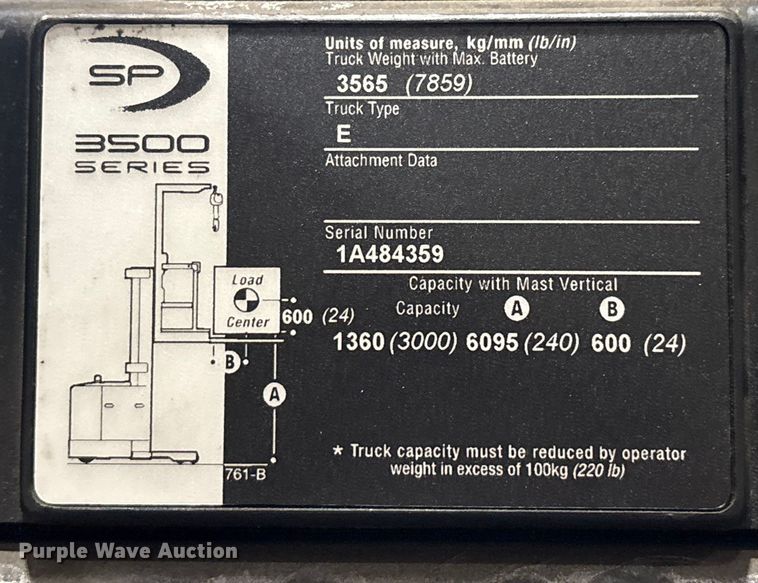 image for item EC8149 2017 Crown SP3520-30 order picker