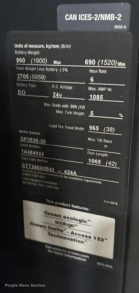 image for item EC8150 2017 Crown SP3520-30 order picker