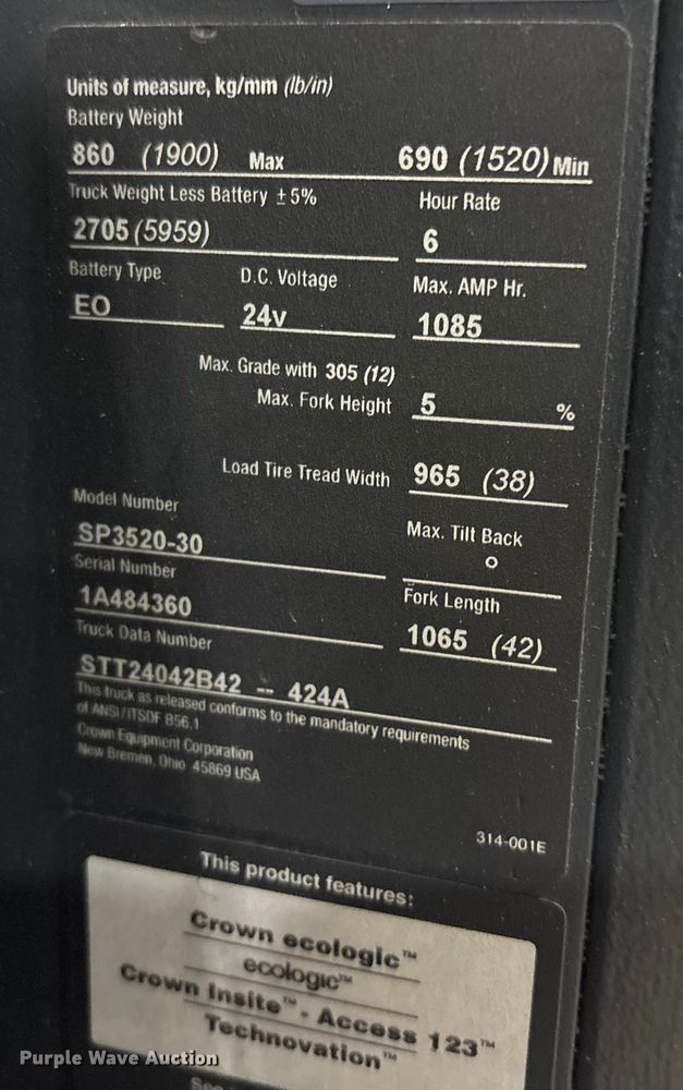 image for item EC8152 2017 Crown SP3520-30 order picker