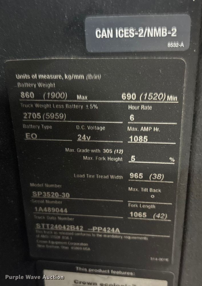 image for item EC8153 2017 Crown SP3520-30 order picker