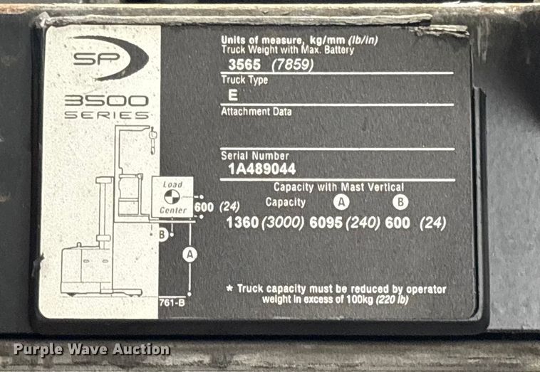 image for item EC8153 2017 Crown SP3520-30 order picker