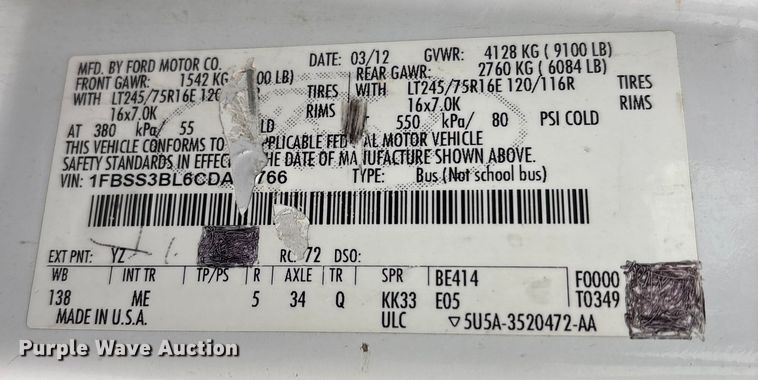 image for item EC8165 2012 Ford E350 Super Duty van