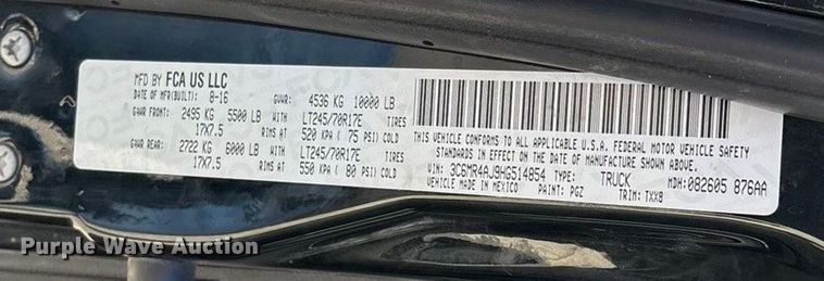 image for item ED2401 2017 RAM 2500 pickup truck