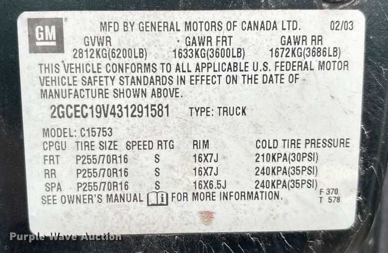 image for item ED2428 2003 Chevrolet Silverado 1500 Ext. Cab pickup truck