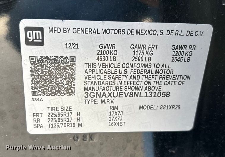 image for item ED2433 2022 Chevrolet Equinox LT SUV