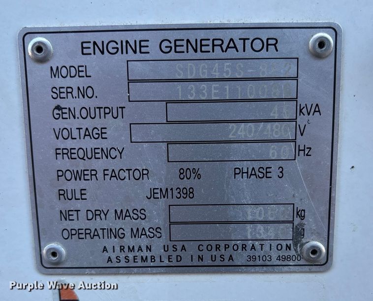 image for item EE0086 2021 Alliance North America Airman SDG45 generator