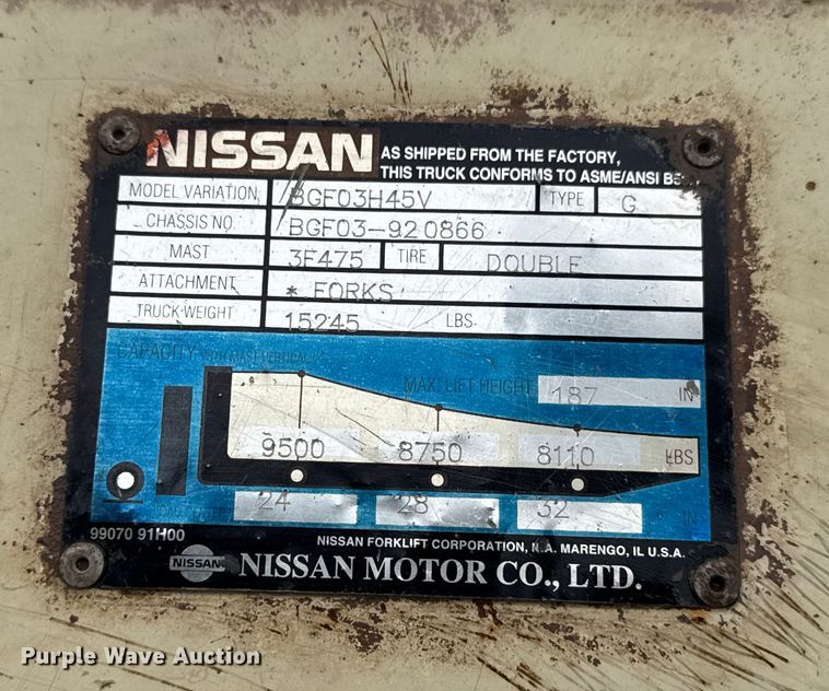 image for item EE3420 Nissan BGF03H45V forklift