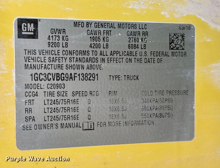 image for item EE3428 2010 Chevrolet Silverado 2500HD pickup truck