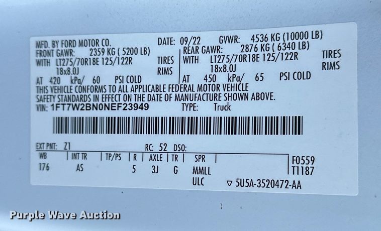 image for item EE4451 2022 Ford F250 Crew Cab pickup truck