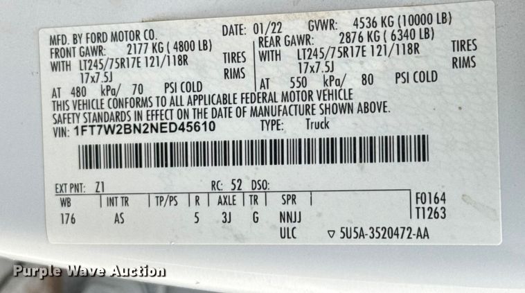 image for item EE4466 2022 Ford F250 Super Duty pickup truck