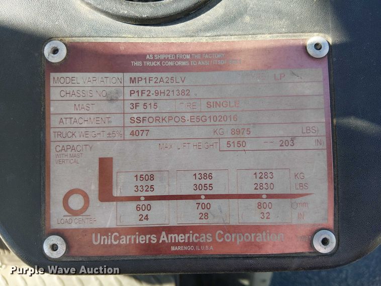 image for item EE4987 2016 UniCarriers PF50 forklift