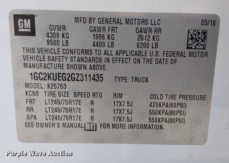 image for item EE4997 2016 Chevrolet Silverado 2500HD Double Cab pickup truck