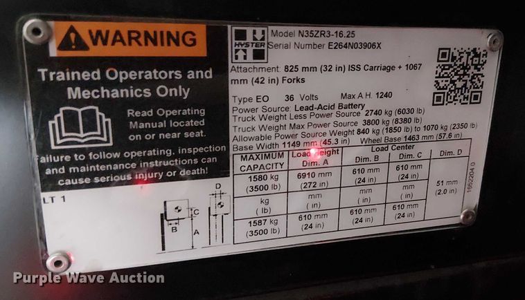 image for item EE5009 2023 Hyster N35ZR3-16.25 reach truck