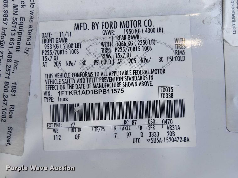 image for item EE5033 2011 Ford Ranger pickup truck