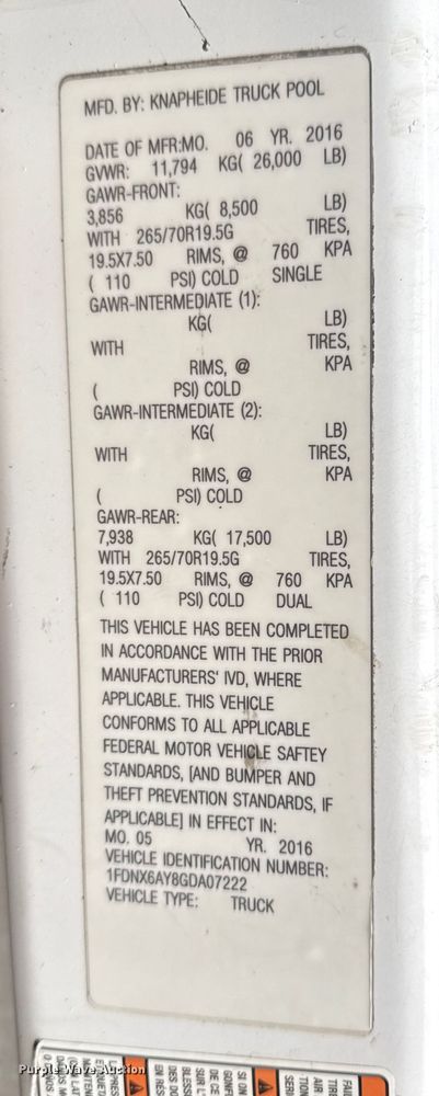 image for item EG1780 2016 Ford F650 Super Duty  truck cab and chassis