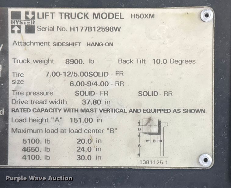 image for item EG1788 1999 Hyster H50XM forklift