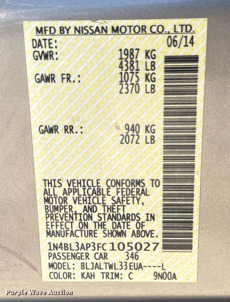 image for item EG6051 2015 Nissan Altima 