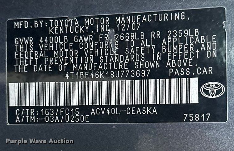 image for item EG8304 2008 Toyota Camry 