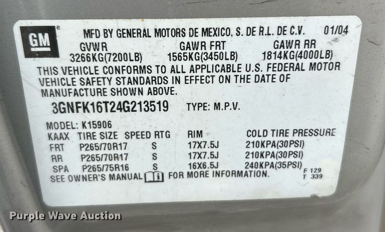 image for item EK8190 2004 Chevrolet Suburban Z71 SUV