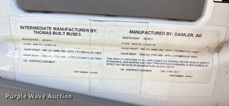 image for item EM6118 2014 Freightliner Sprinter shuttle bus