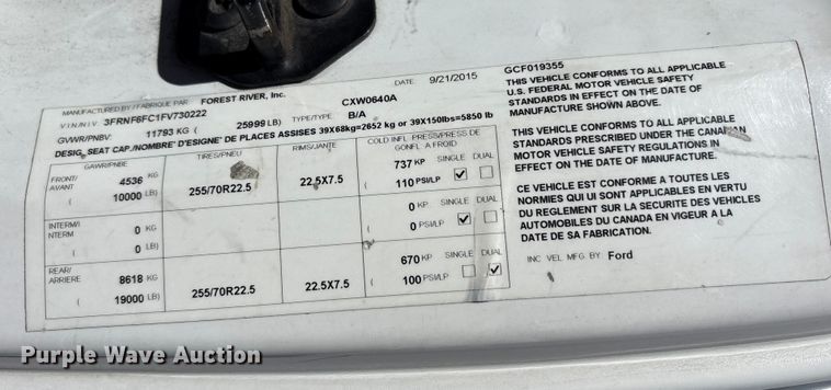 image for item EM6120 2015 Ford F650 shuttle bus