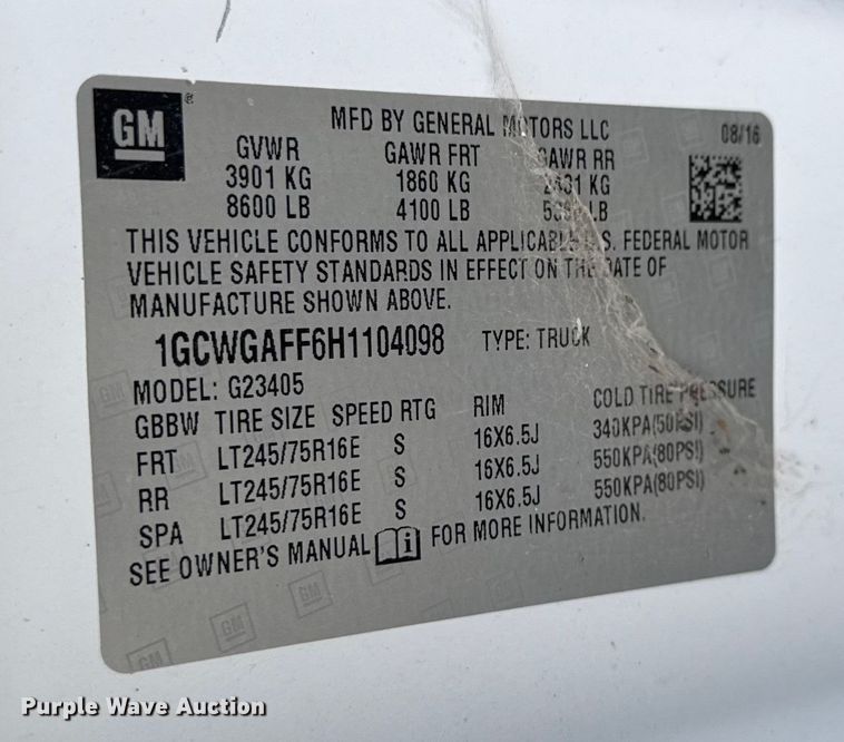 image for item EN0152 2017 Chevrolet Express 2500 van