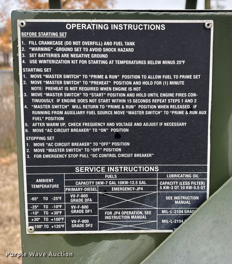 image for item EN5835 Libby Welding Inc. MEP 003A generator