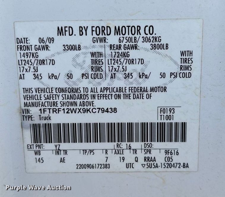 image for item EN5871 2009 Ford F150 XL pickup truck