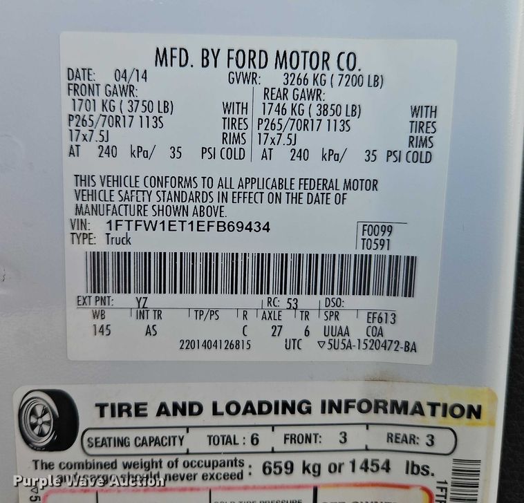 image for item EO4888 2014 Ford F150 SuperCrew pickup truck