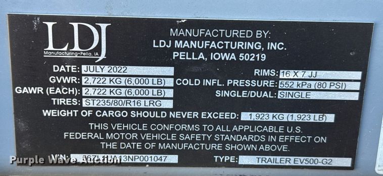 image for item EP2543 2023 LDJ EV500 fuel trailer