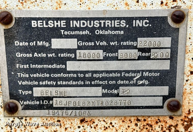 image for item EP2589 1998 Belshe T9 equipment trailer