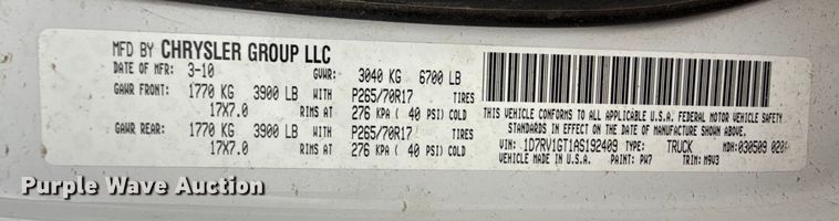 image for item EP2591 2010 Dodge Ram 1500 Quad Cab pickup truck