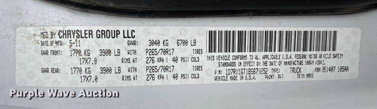 image for item EP2596 2011 Dodge Ram 1500 Quad Cab pickup truck