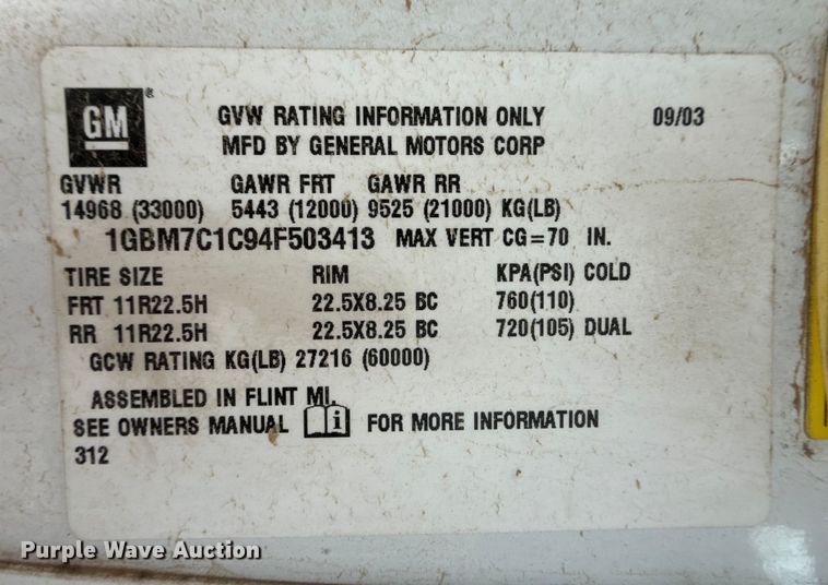 image for item EP2597 2004 GMC C7500 flatbed truck