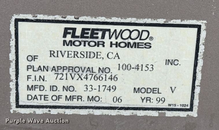 image for item EP2606 1999 Fleetwood Motor Homes RV