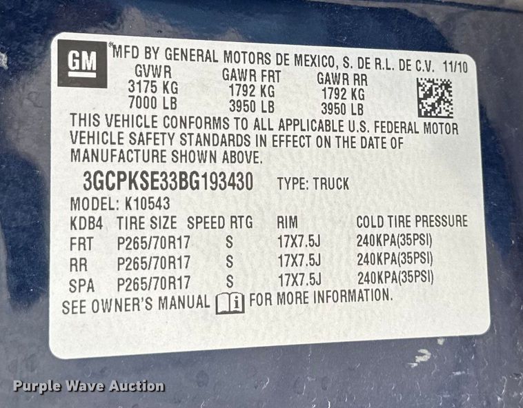 image for item ER0296 2011 Chevrolet Silverado 1500 Crew Cab pickup truck