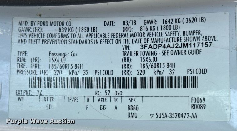 image for item ER0323 2018 Ford Fiesta 